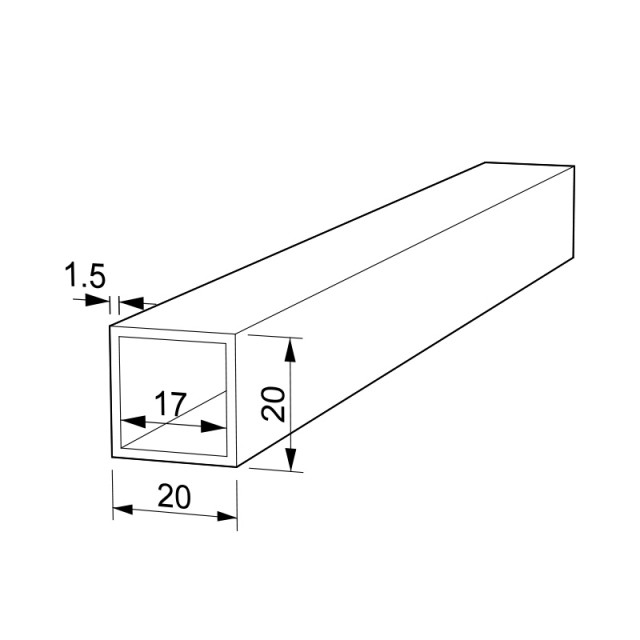 SQUARE ALUMINUM PROFILE 20x20 ANODIZED - 1.5mm THICKNESS
